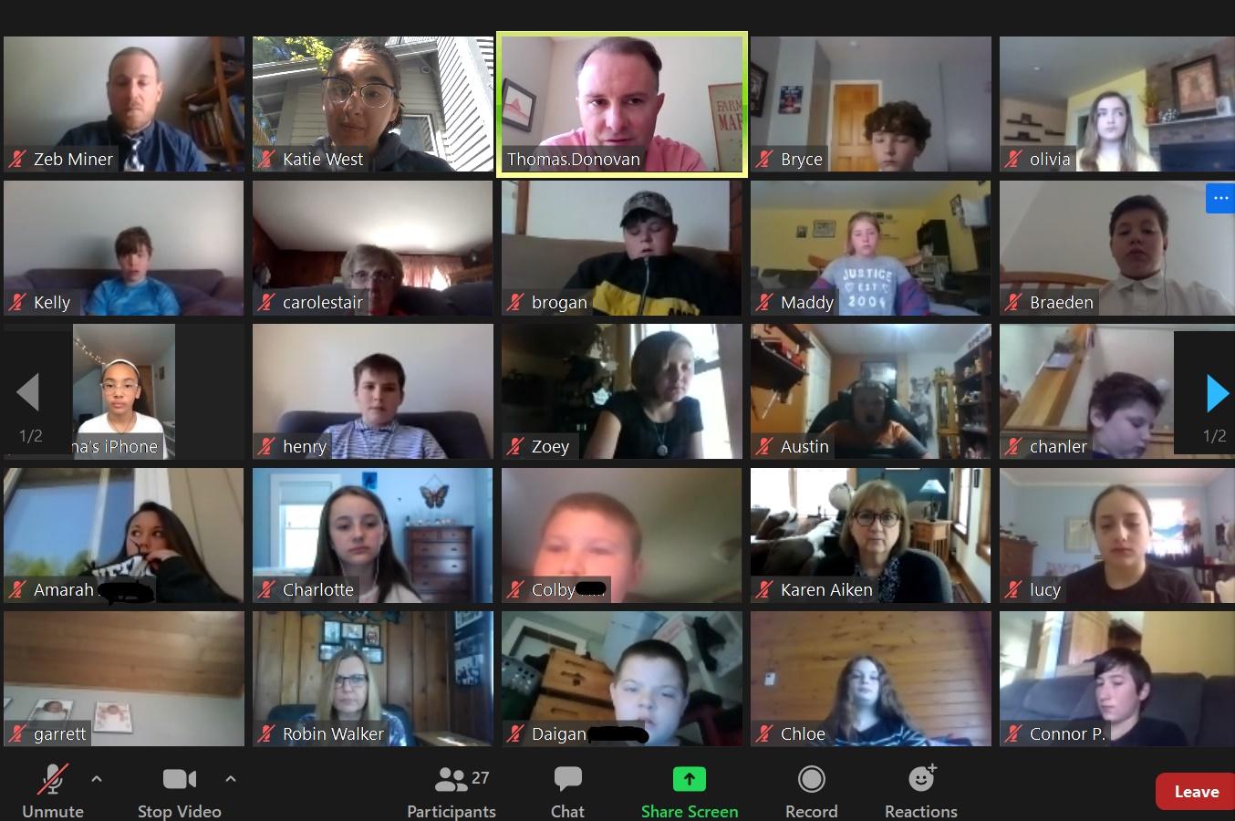 a group of students on Zoom chat